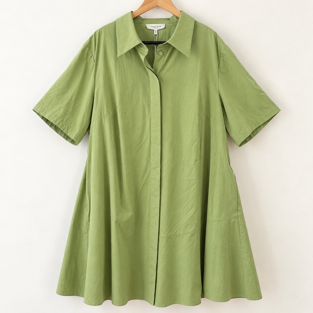 Lafayette 148 Quiet Luxury Shirt Dress Women 2X Eucalyptus Green Minimalist
